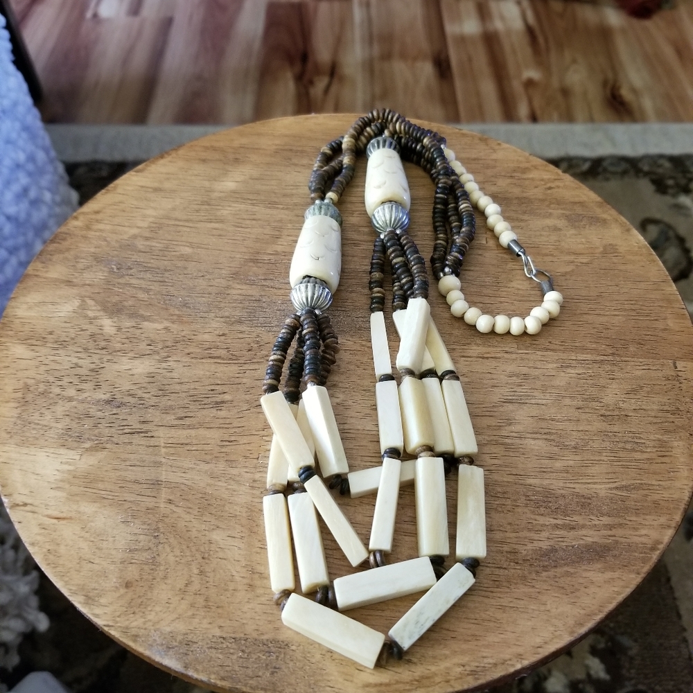 SOLD!! Ivory and beaded necklace handmade by an Atlanta artist vintage